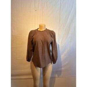 Current Air Los Angeles Textured Blouse Puff Sleeve Brown Top Size S 2010s Boho